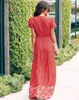 Boho Red Bikini Cover-UpsセクシーなVネック半袖ビーチドレスプラスサイズのボホミアのプリントウェアスイムスーツ女性の女性の水着