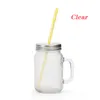 400ml Sublimation Blanks Glass Mason Jar Mugs Mason Cans with Straws 500ml Clear Drinking Glass Bottle Juice Mug with handle