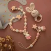 Bopoobo bébé jouet ensemble en bois dessin animé éléphant lapin poussette chaîne sucette Crochet anneau de dentition personnalisé né cadeaux 211106