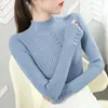 Casual Button Sweater Women Half Turtleneck Solid Höst Kvinna Sticka Pullovers Långärmad Lace Sleeves Toppar 210514