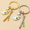 Palette & Brush Keychain Christmas Stone Jewelry Pendant Key Chain Ring Round Shaped Keychain Painter's Gift