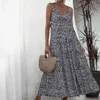 夏のエレガントなセクシーなビーチロングドレス女性のファッションプリントストラップレディースホルターボハドレス女性vestidos Vネックマキシ210508