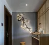 Creative Copper Wall Lamp Black Glass Sconces Decoeration Indoor Lighting Fixture Lobby Hallway Lotus Leaves