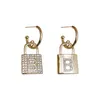 925 Silver Needle Korean Fashion Temperament Diamond Inlaid Lock Head Metal Letter Net Red Earrings