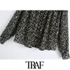 TRAF Women Fashion With Lace Trim Semi-sheer Animal Print Blouses Vintage Long Sleeve Button-up Female Shirts Chic Tops 210415