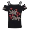 Yaz Moda Avrupa Giysileri T-shirt Seksi Kapalı Omuz Elmas Örgü Kadınlar Tops Ropa Mujer Tüm Maç Tees Yeni T06625 210401