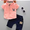 Summer Style Baby Print Infant Baby Boys Clothes T-shirt+pants 2pcs Buttons Suit for Newborn Clothing Sets Baby Boy Cloth G1023