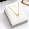 Europe America Fashion Style Lady Women 18K Gold Chain Necklace Engraved T Letter Single Diamond Round Pendant 3 Color