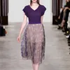 PERHAPS U Women Purple V-Neck Butterfly Sleeve Sweater Knitte Blouse & printed mesh skirt Two-Piece Set Ladies Dress Suit T3030 210529