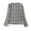 Women's Jackets Plaid Tweed Women O-Neck Long Sleeve Office Lady Wool Coats Autumn Winter Outwear Vintage Korean Elegant Plus Size B380