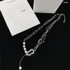 Design Silver Necklaces Pearl Tassels Pendant Simple Letter Necklace Street Hip Hop Necklace