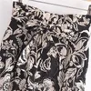 Damesbroek riem zwart print hoge getailleerde broek voor vrouwelijke vintage baggy rechte wijde been vrouw zip fly 210519