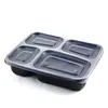 400 stks / partij Disposable Meal Prep Containers 4 Compartiment Voedsel Opbergdoos Magnetron Veilige Lunchboxen Groothandel LX4509