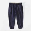 2021 New Summer Pure Linen Pants Straight Loose Men Hemp Cargo Trousers Button Big Pocket Gray Workwear GA-Z352 H1223