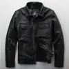 Men's Leather & Faux Jacket Men Korean Vintage Genuine Coat Real Cow Jackets Streetwear Motorcycle Black YY483