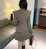 Spring Fashion temperament women 2 Piece Set Long Sleeve Jacket Coat+Mini Pleated Skirt 210531