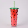 24 oz vattenmelon tumbler plast dubbel vägg sommar fest juice dryck kopp med strån utomhus sport camping vattenflaskor bysea rre12671