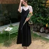 Plus Taille Faux 2 Pièces Summer Midi-Longueur Robe Femmes Style Coréen Dames Court Pétale Manches Slim Back Bow Sundress Femme 210527
