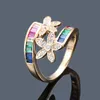 Projeto Arco-íris Flor CZ Anel Mulheres Presente de Casamento Cor De Ouro Folhas Austríaca Zircão Fashion Crystal Anéis Jóias Atacado