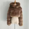 Kvinnors Fur Faux Hapedy Högkvalitativa Furry Cropped Coats Kort Jackor Kvinnor Fluffy Top Coat With Hooded Winter Jacket Manteau Femme