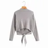 Foridol Dzianiny Turtleneck Backless Pulowers Kobiet Bowknot Grey Jesień Zima Z Długim Rękawem Dorywczo Sweter Jumper 210415