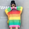 H.SA Femme Hiver Frauen Koreanischer Stil Oversize Streifen Pullover und Pullover Rosa Regenbogen Pull Pullover 210417
