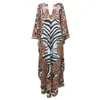 Ethnic Clothing African Dresses for Women Plus Size Zebra Printed Dashiki Elegant Ladies Gown Muslim Abaya Kaftan Bat Sleeve V-nec224s