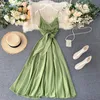 Летние Женщины Сексуальное платье v Шея Высокая Талия A-Line Party Tank Sundress Элегантная Повязка Луч Длинные Платья Vestidos Multicolour