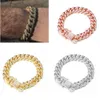 Link Chain Fashion Hiphop Luxury Armband för män 12mm kubansk guld silver färgarmband smycken strass trum22