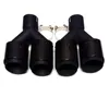 (One Pair) Y Model Dual Universal Exhaust Pipes Glossy Carbon Fiber With Black Stainless Steel Car Tail Tips