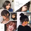 Isaic Dark Brown / Black Synthetische Fringe Clip in Hair Extension 3D Natural Franch Bangs High Temperature Fiber