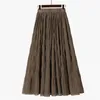 Taglie forti Gonna lunga nera Donna Stretch Vita alta Chiffon solido A-Line Casual pieghettato midi Faldas Saias Streetwear 210421