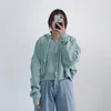 Kvinnor Tröjor Koreanska Söt Beskuren Hoodie Kvinnor Vintage Oversize Sweatshirt Kawaii Långärmad Svart Zip Up Ytterwear Streetw