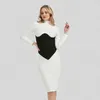 Women Bandage Dress 2021 New Autumn Sexy O Neck Long Sleeve Dress Fashion Stitching Tight Club Nightclub Party Dresses Vestidos G1214