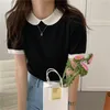 Camicie eleganti nere elastiche sottili coreane da donna estive Plus Femme Casual Streetwear maniche corte OL Camicette 210525