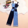 Designer Celebrity Style Patchwork Blue Jumpsuits Knopen Bodysuit Dames Jeans Chic Broek ins Jumpsuit Zomer 210421