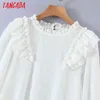 Femmes rétro volants broderie romantique Blouse à manches longues Chic femme chemise hauts RB09 210416