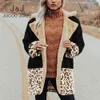 Zima Pluszowa kurtka Kobiety Vintage Lampart Drukuj Hit Kolor Faux Fur Coats Elegancki Luźny Płaszcz Cardigan Ciepły Gruby Znosić 210518