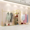 Clothing rack Commercial Furniture simple men's and women's store cloth display racks window gold iron floor clothes shelf can be customized