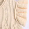 Women Fashion Bobble Appliques Cropped Knitted Vintage Ruffled Cap Sleeves Female Pullovers Chic Tops 210521