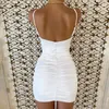 Vestidos Casuais Atadage Amarre Sexy Cut Out Rosto Ruched Mini Vestido Sem Mangas Speavetti Strap Elegante Bodycon Party