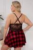 Women's Sleepwear Sexy Erotic Lingerie Women Lace Halter Night Dress Plus Size Pijama See Through Deep V Neck Stitching Fat S275U