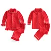 Família Pijama de Natal Meninos Meninas Meninas Sleepwear Ruffle Frill PJS 100 Algodão Pijama Vermelho Set 210903