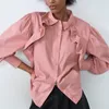 BLSQR Fashion Pink Ruffled Loose Blouses Women Vintage Long Sleeve Button-up Female Shirts Blusas Chic Tops 210430