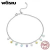 WOSTU Colorful 925 Sterling Silver Rainbow Heart Chain for Women Lobster Clasp Anklet Jewelry Gift CQT020