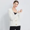 Femmes tricoté col en V simple boutonnage pull or brillant bouton décontracté femme Cardigans court doux chaud tricots 210423