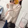 Fashion Thick High Collar Red Pink Knitted Sweater Women Tops Autumn Winter Loose 3 Color Knit Turtleneck Pullover Ladies Jumper 210914
