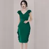 Green tight Dresses korean ladies Summer sleevelss ruffle cabaret bodycon Party for women 210602