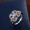 Anello classico femminile in pietra di cristallo bianco Fedi nuziali color oro argento di lusso per le donne Fidanzamento quadrato vuoto delicato