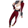 Siłownia Odzież damska Garnitury sportowe Dres Sportwear Kobiet Splice Cropped Pullover Bluza i Side Paski Spodnie Zestawy # 3